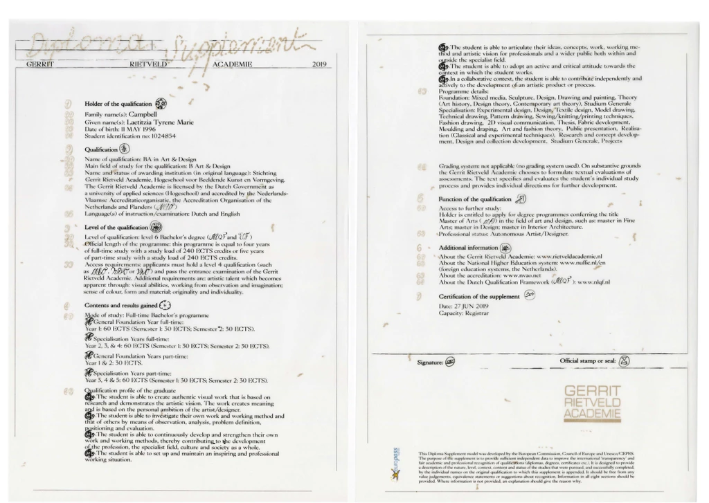 Design of the diplomas