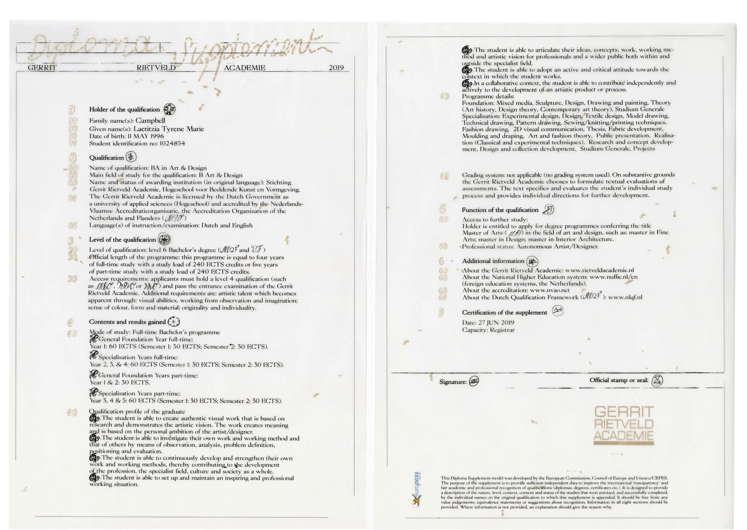 Design of the diplomas